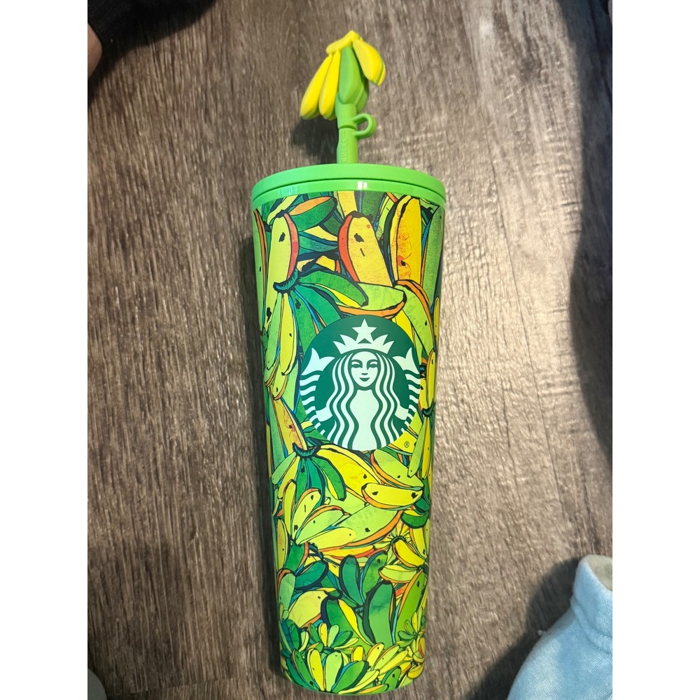 Starbucks x FARM Rio Banana Print Tumbler Cold Cup with Banana Straw Topper 24oz